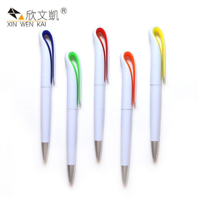 Plastic Ballpoint Pen With Curved Clip